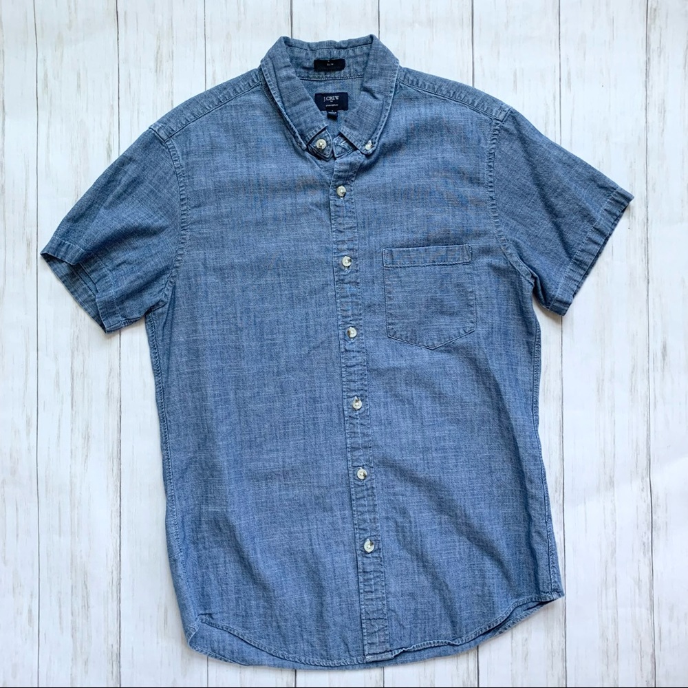JCrew Factory Chambray Slim Short Sleeve Button Down Shirt